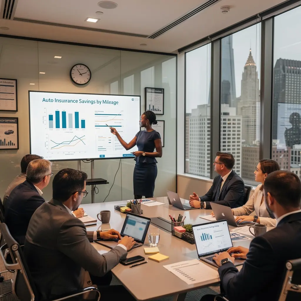 Rodzina rozmawiająca z agentem ubezpieczeniowym w przyjaznym otoczeniu biura.