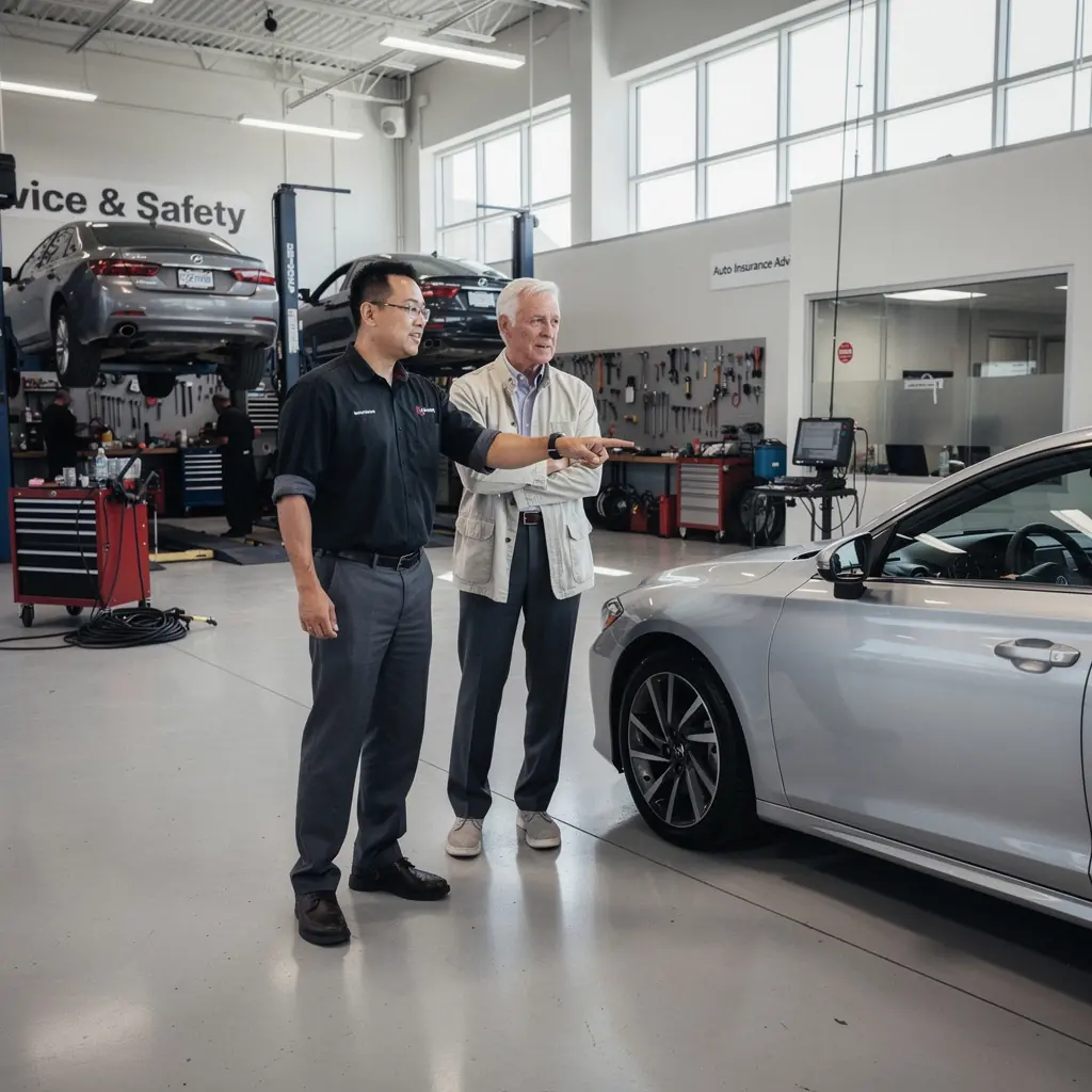 Rodzina stojąca obok swojego samochodu, przeglądająca oferty ubezpieczeń samochodowych.